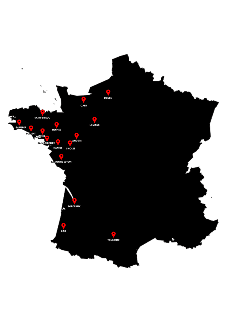 Carte de France des 16 agences Aditec matériaux